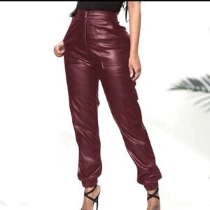 *SOLD* 2for$24 Fashion Nova High Rise Button Fly Faux Leather Jogger
